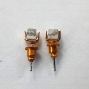 Gold Tone and White Marble Earrings